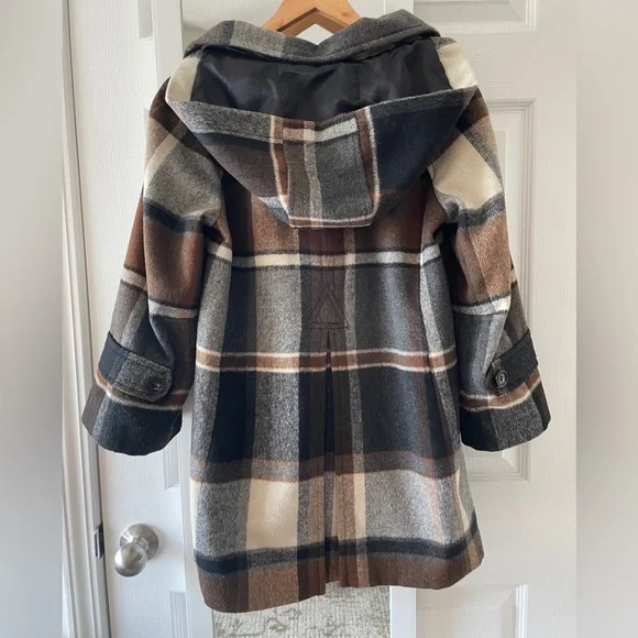 Anthropologie Elevenses Hampden Brown Plaid Hooded Wool Coat XS - Picture 5 of 11